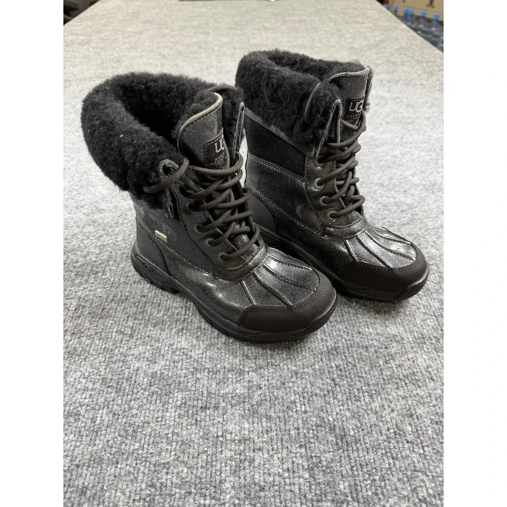 UGG Australia Adirondack II Kids Black Glitter Waterproof Snow Boots 13 1001964